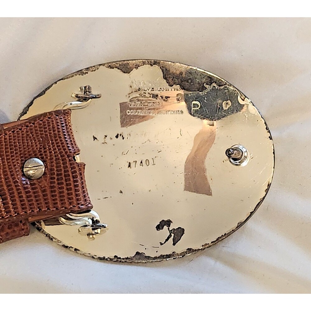Montana Silversmiths Longhorn Buckle Corral Teju Lizard Skin Belt Size 34 - Picture 8 of 15